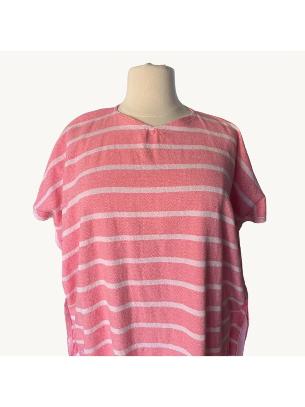Jennifer Shamam OS Pink & White Striped Hand Woven Tassel Kaftan Beach Cover Up